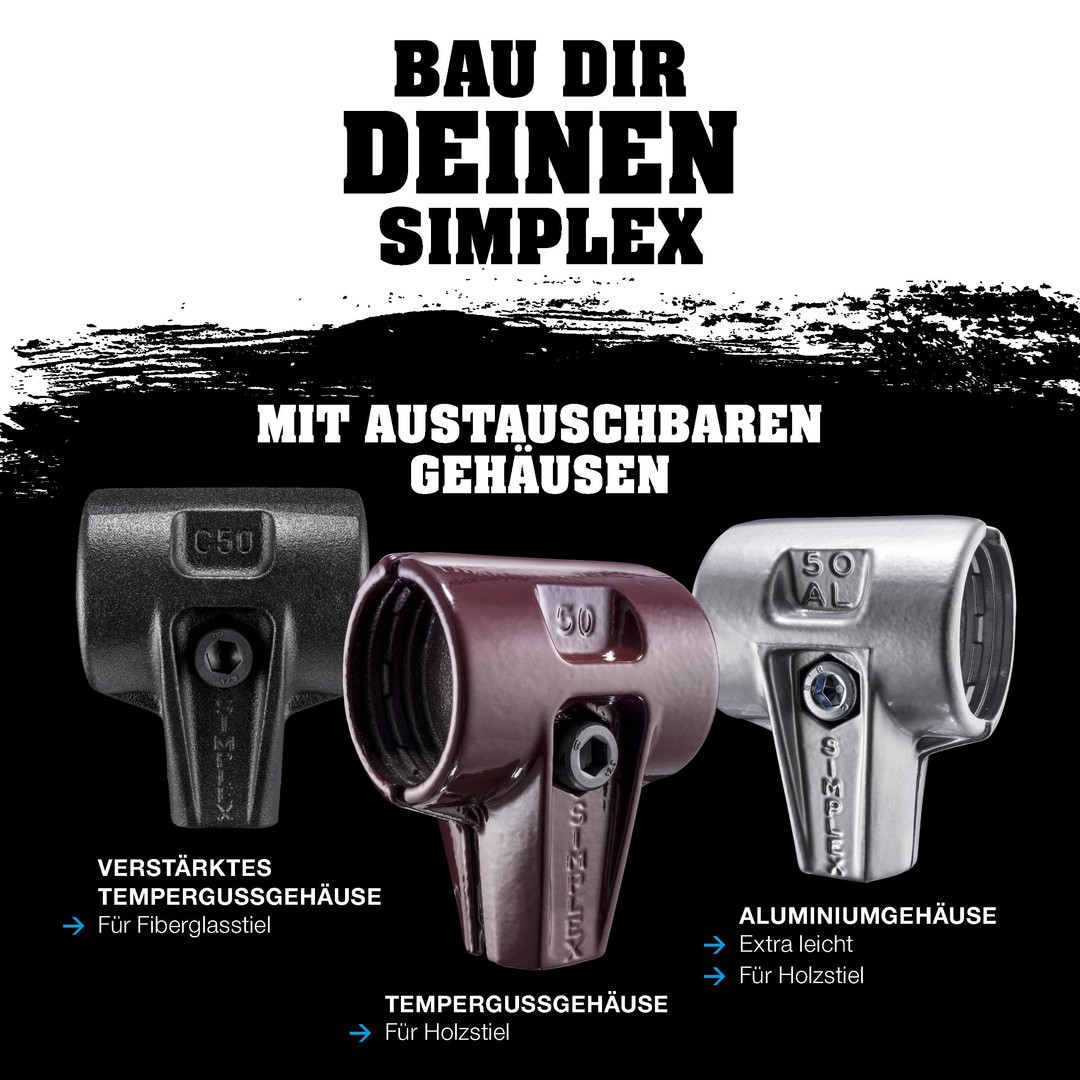 SIMPLEX-Schonhammer, Gummikomposition, mit Standfuß / TPE-soft; mit Tempergussgehäuse und hochwertigem extra kurzen Holzstiel | D=60 mm / Stielausführung=extra kurz | 3012.262