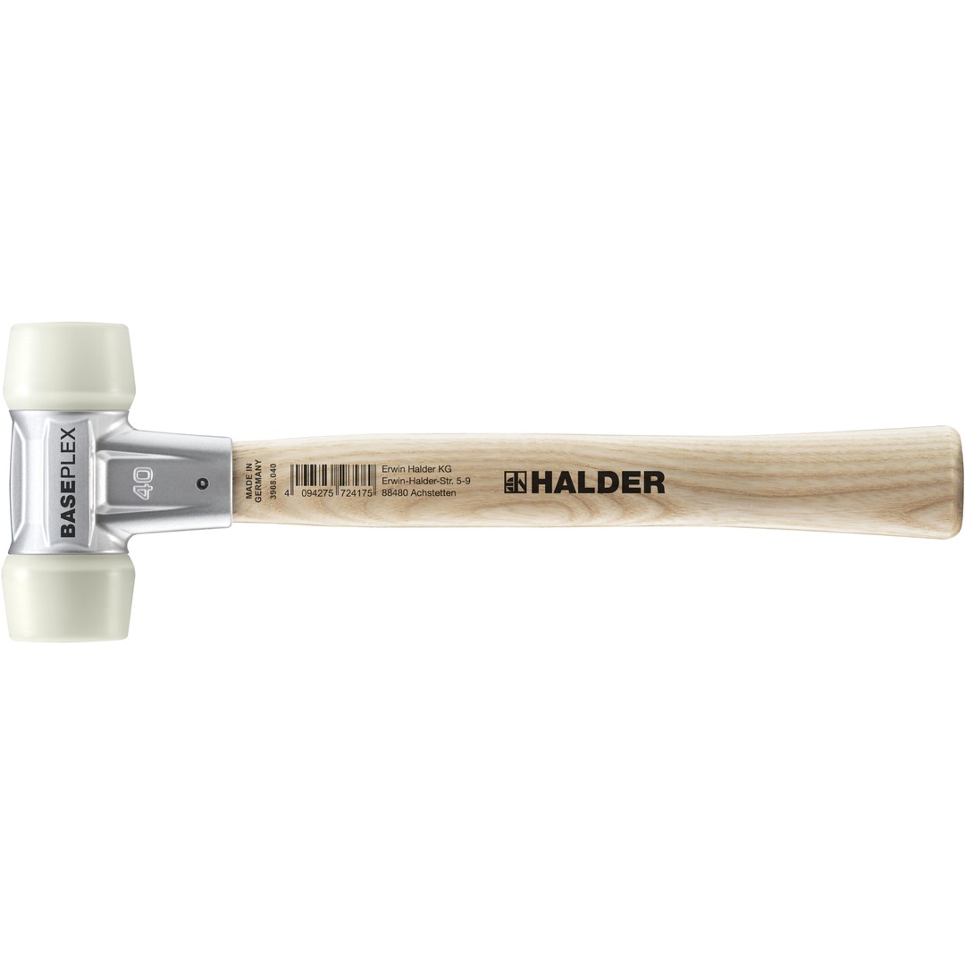 BASEPLEX-Schonhammer, Nylon / Nylon mit Zinkdruckguss-Gehäuse und Holzstiel | D=40 mm | 3908.040