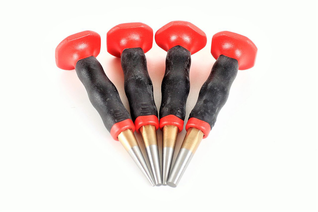 RENNSTEIG Durchtreiber Set 4 teilig mit Handschutz 2-6 mm Meißel Körner Treiber