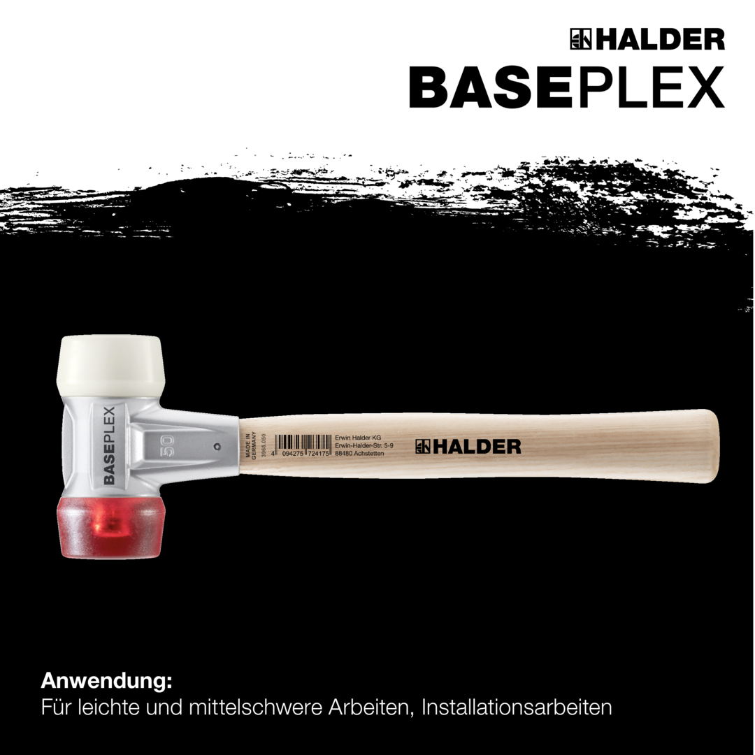 BASEPLEX-Schonhammer, Nylon / Celluloseacetat mit Zinkdruckguss-Gehäuse und Holzstiel | D=30 mm | 3968.030
