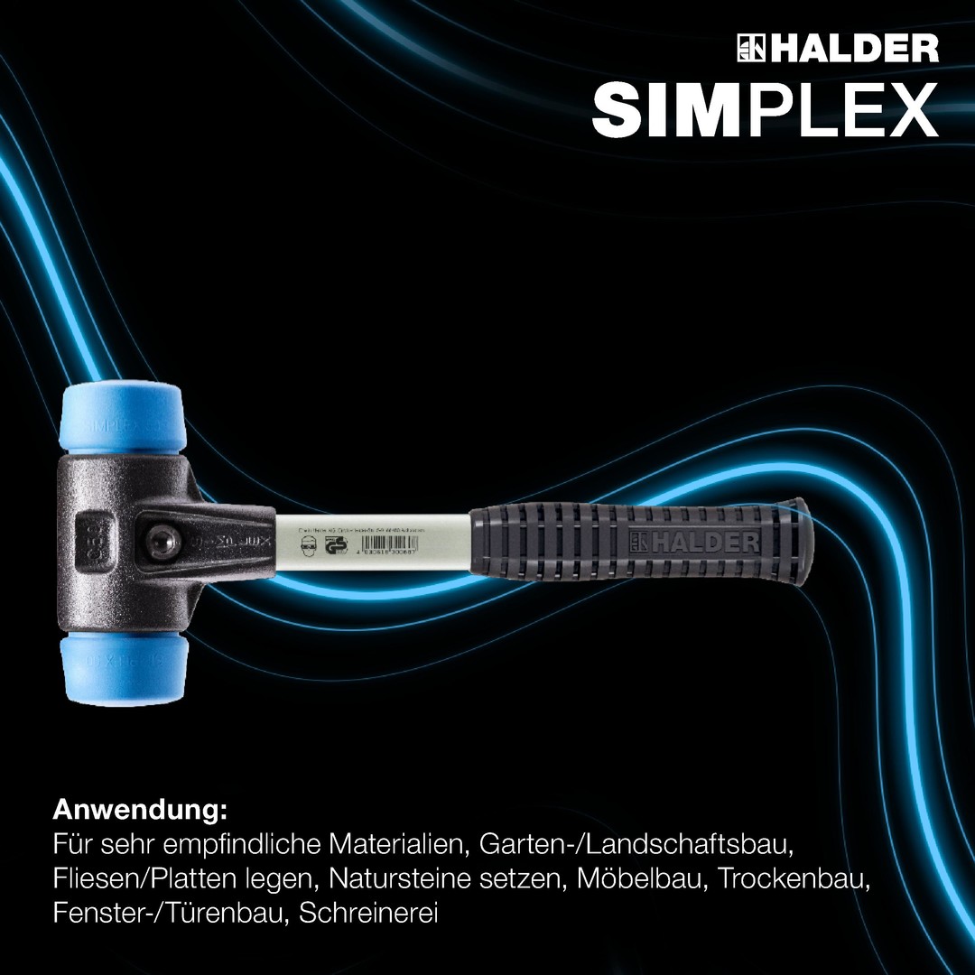 SIMPLEX-Schonhammer, TPE-soft; mit verstärktem Tempergussgehäuse und Fiberglasstiel | D=80 mm | 3701.080