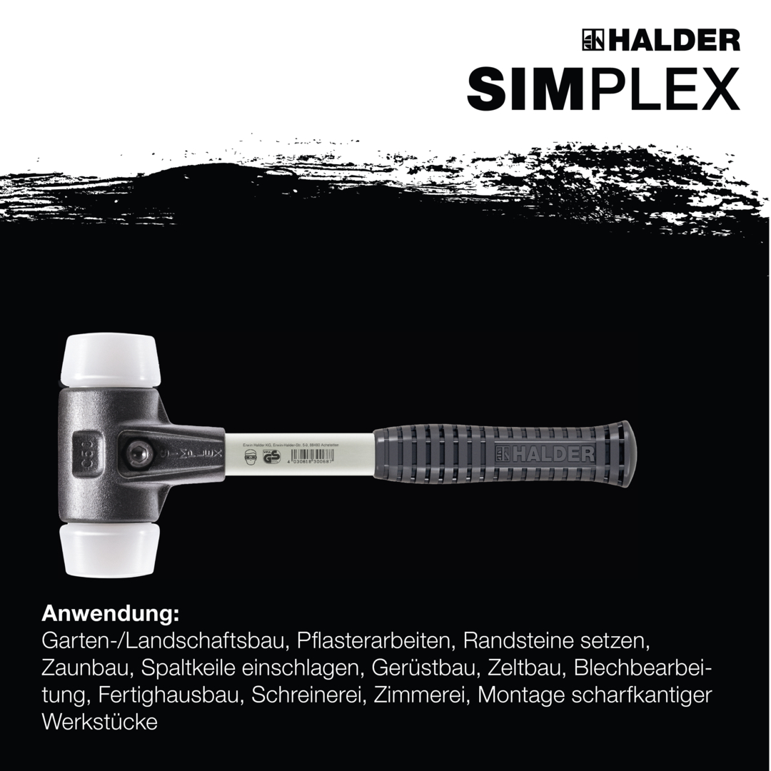 SIMPLEX-Schonhammer, Superplastik; mit verstärktem Tempergussgehäuse und Fiberglasstiel | D=50 mm | 3707.050