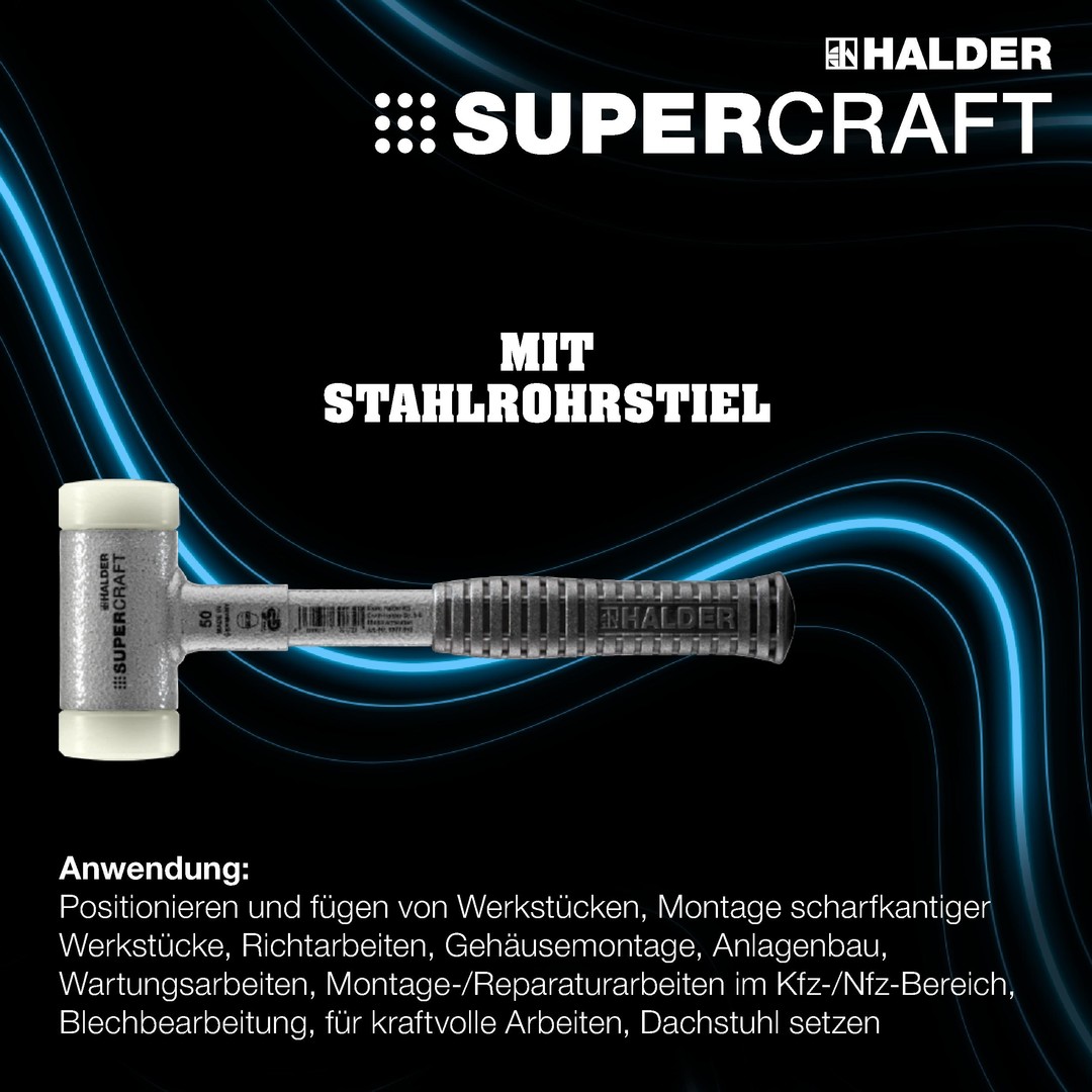SUPERCRAFT-Schonhammer, mit bruchsicherem Stahlrohrstiel und ergonomisch geformtem, rutschsicherem Griff | D=25 mm | 3377.025 SUPERCRAFT-Schonhammer, mit bruchsicherem Stahlrohrstiel und ergonomisch geformtem, rutschsicherem Griff | D=70 mm | 3377.070