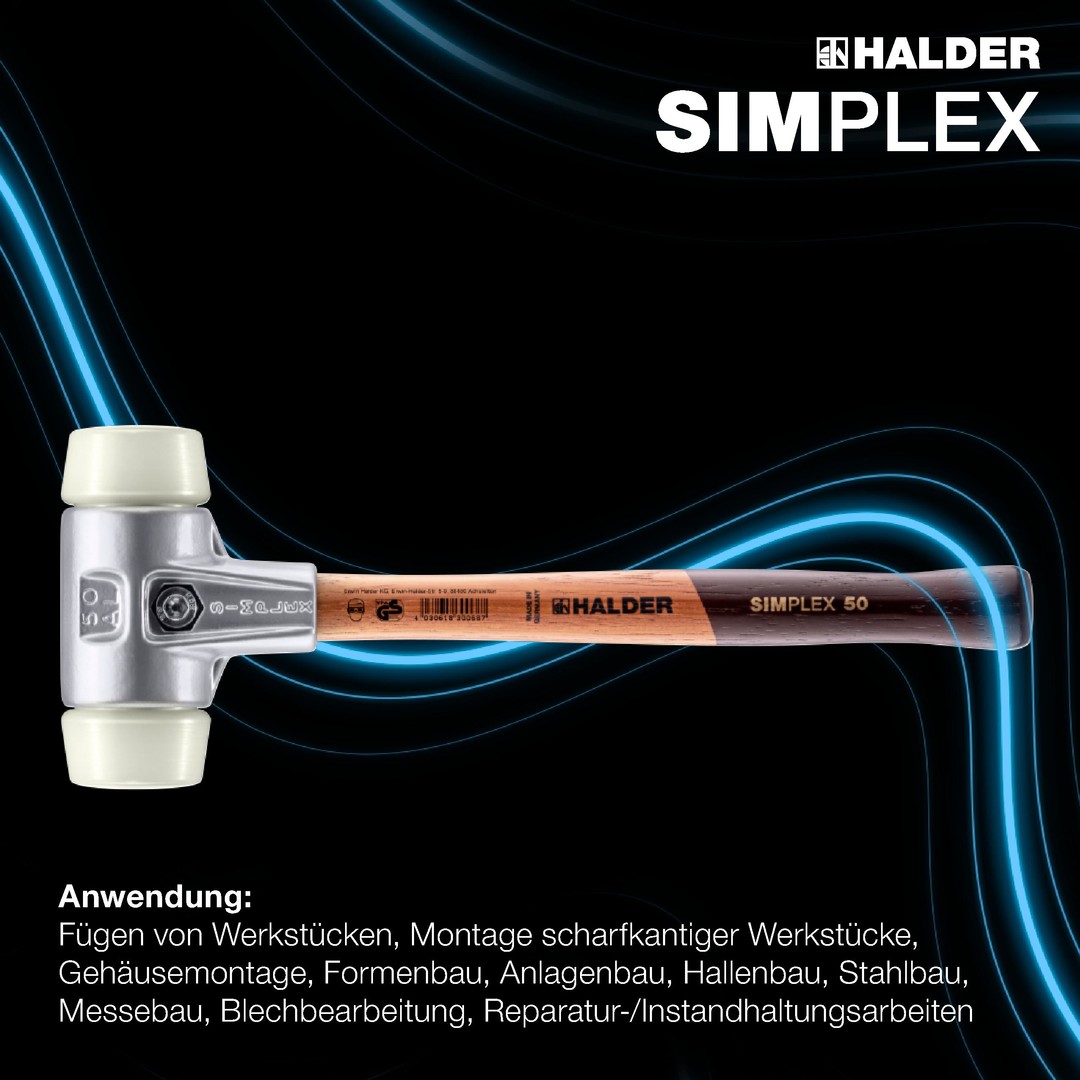Młotek SIMPLEX z miękkim obuchem, nylonowy; z aluminiową obudową i wysokiej jakości drewnianym trzonkiem | D=60 mm | 3108.060