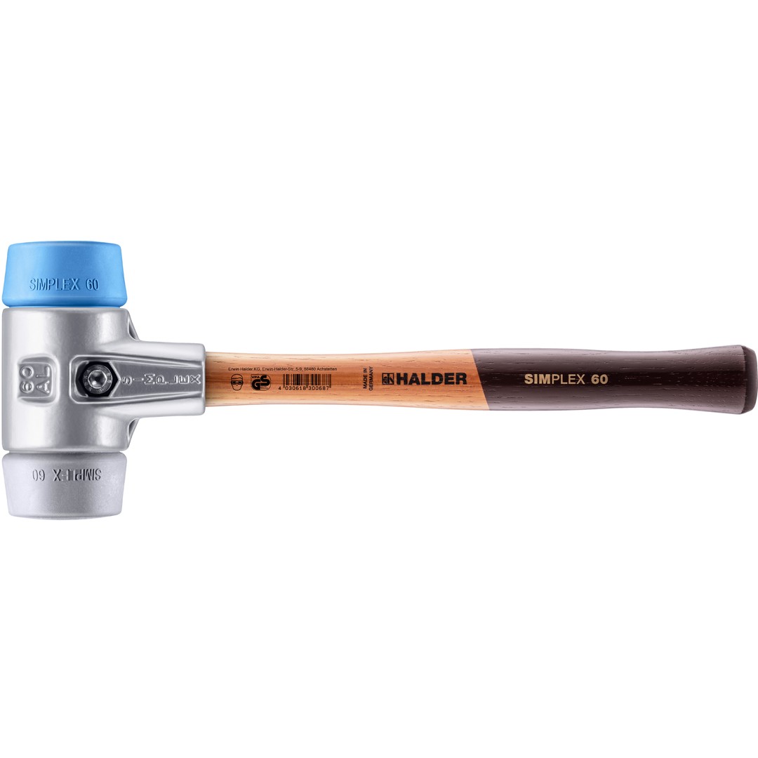 SIMPLEX-Schonhammer, TPE-soft / TPE-mid; mit Aluminiumgehäuse und hochwertigem Holzstiel | D=60 mm | 3113.060