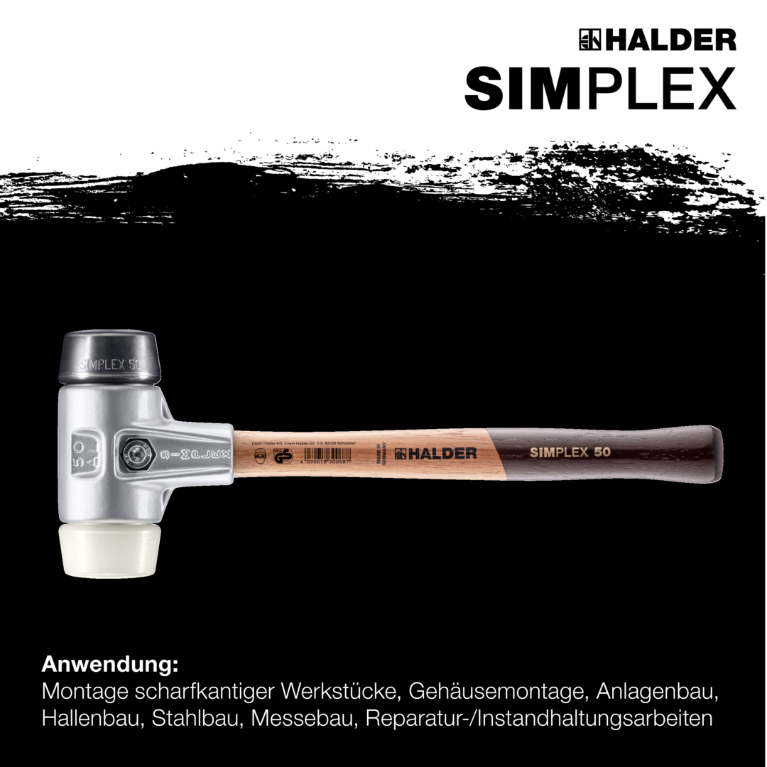 SIMPLEX-Schonhammer, Gummikomposition / Nylon; mit Aluminiumgehäuse und hochwertigem Holzstiel | D=60 mm | 3128.060