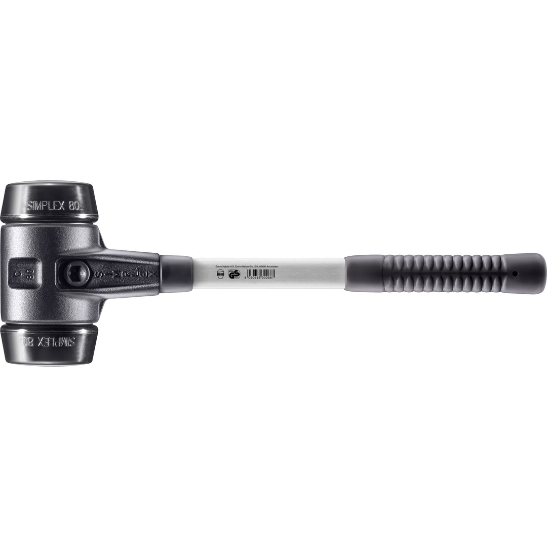 SIMPLEX-Schonhammer, Gummikomposition; mit verstärktem Tempergussgehäuse und Fiberglasstiel | D=80 mm | 3702.080