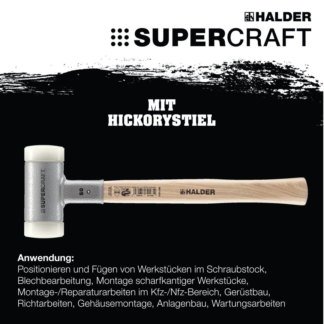 SUPERCRAFT-Schonhammer, mit schwingungsdämpfendem, ergonomisch geformtem und lackiertem Hickorystiel | D=80 mm | 3366.080