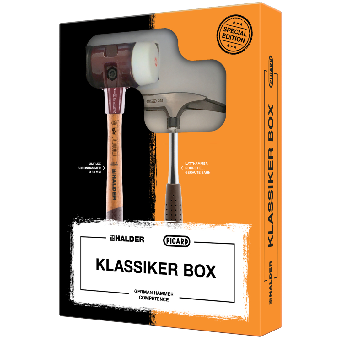 Klassikerbox, SIMPLEX-Schonhammer, Gummikomposition / Superplastik und PICARD Latthammer | 3027s016
