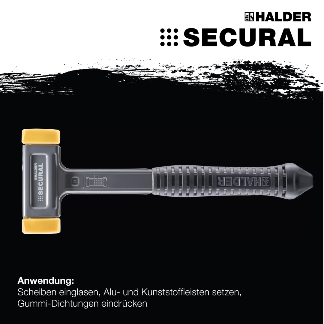 SECURAL plus-Schonhammer, Kopf und Stiel bruchsicher aus einem Stück Stahl, Schlageinsätze rechteckig, mit speziellem Griffende | L=30 mm / B=40 mm | 3380.140