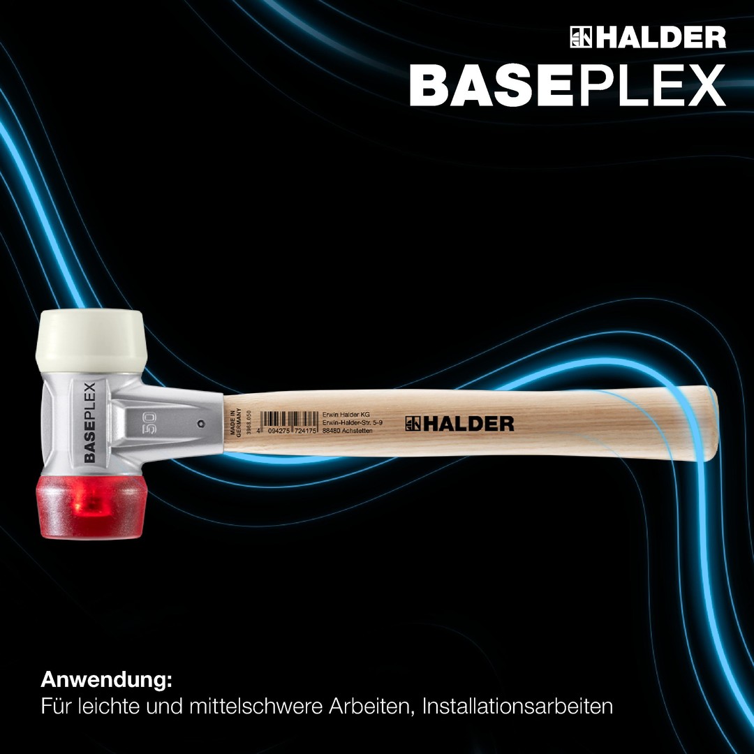BASEPLEX-Schonhammer, Nylon / Celluloseacetat mit Zinkdruckguss-Gehäuse und Holzstiel | D=25 mm | 3968.025 Pudełko "Dreamteam Maintenance", młotek SUPERCRAFT z trzonkiem hikorowym i młotek BASEPLEX z trzonkiem hikorowym, octan celulozy / nylon | 3366s001