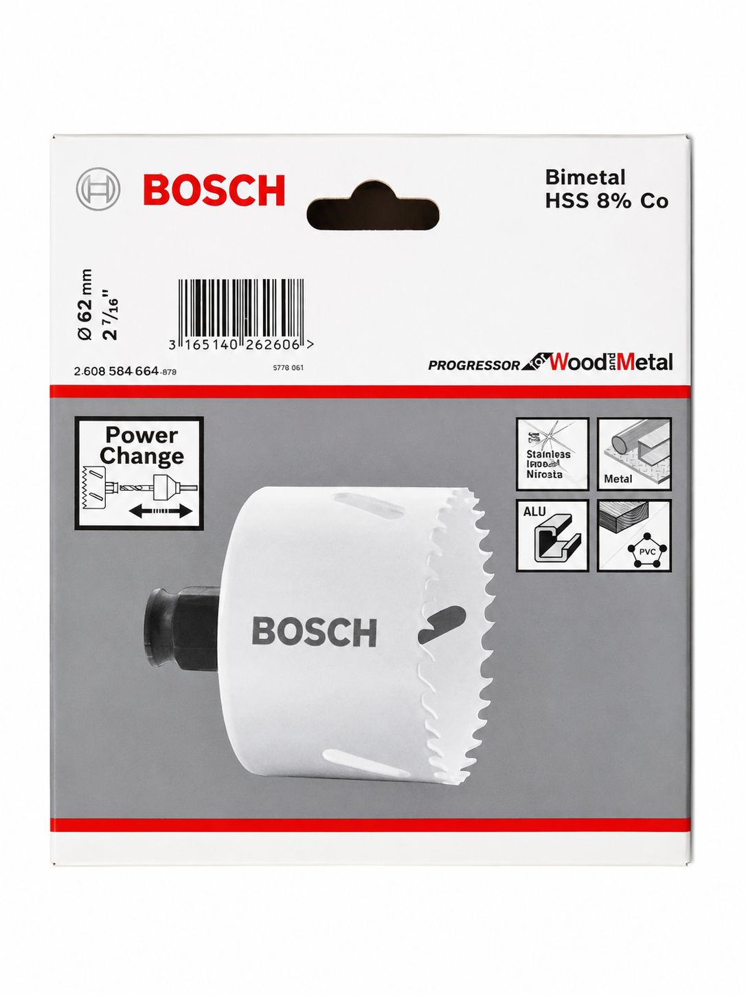 BOSCH Progressor Lochsäge Ø52 mm Bimetall Dosensenker Kunststoff Alu Metall Holz