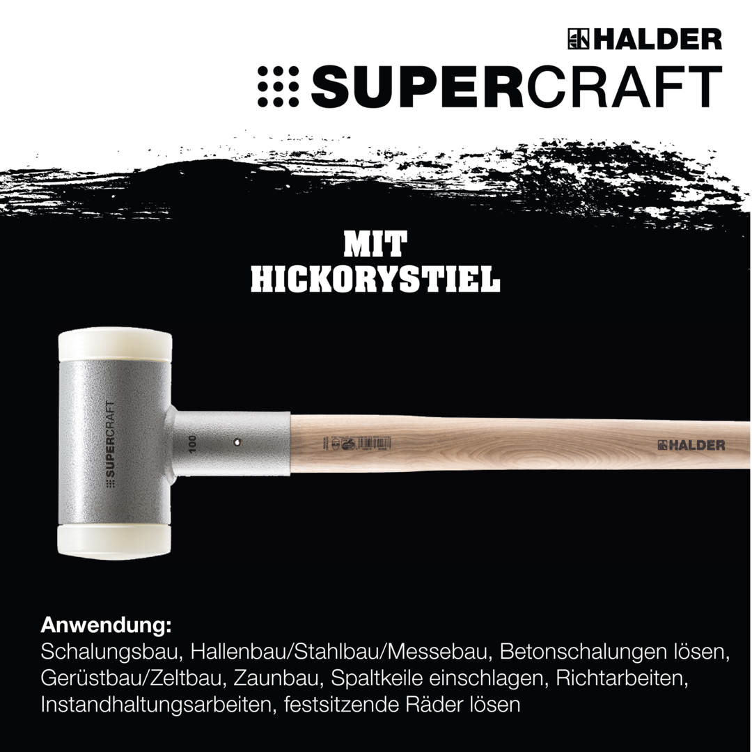 SUPERCRAFT-Vorschlaghammer, mit schwingungsdämpfendem, ergonomisch geformtem und lackiertem Hickorystiel | D=80 mm / Gewicht=4410 g | 3366.081