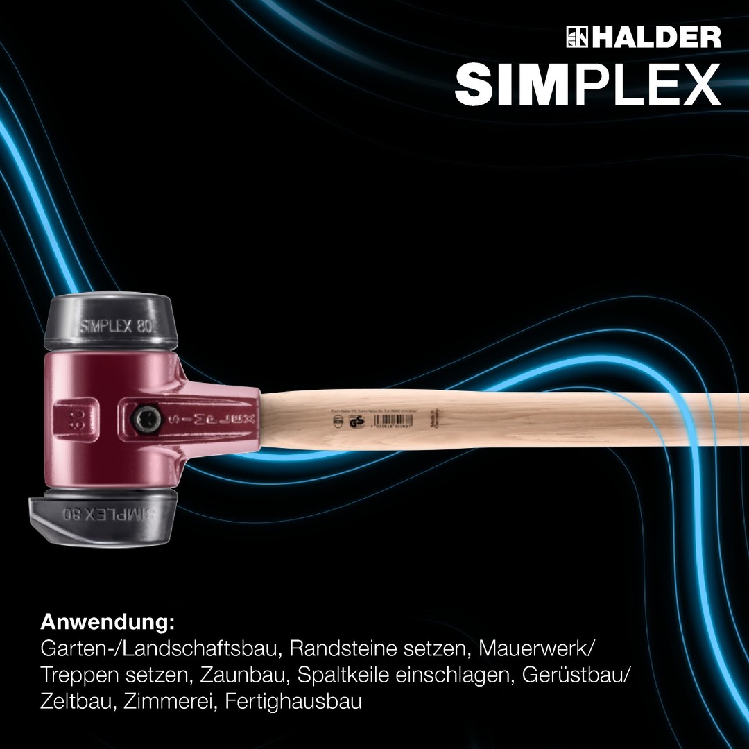 SIMPLEX-Vorschlaghammer, Gummikomposition, mit Standfuß / Gummikomposition; mit Tempergussgehäuse und Hickorystiel | D=80 mm | 3022.281
