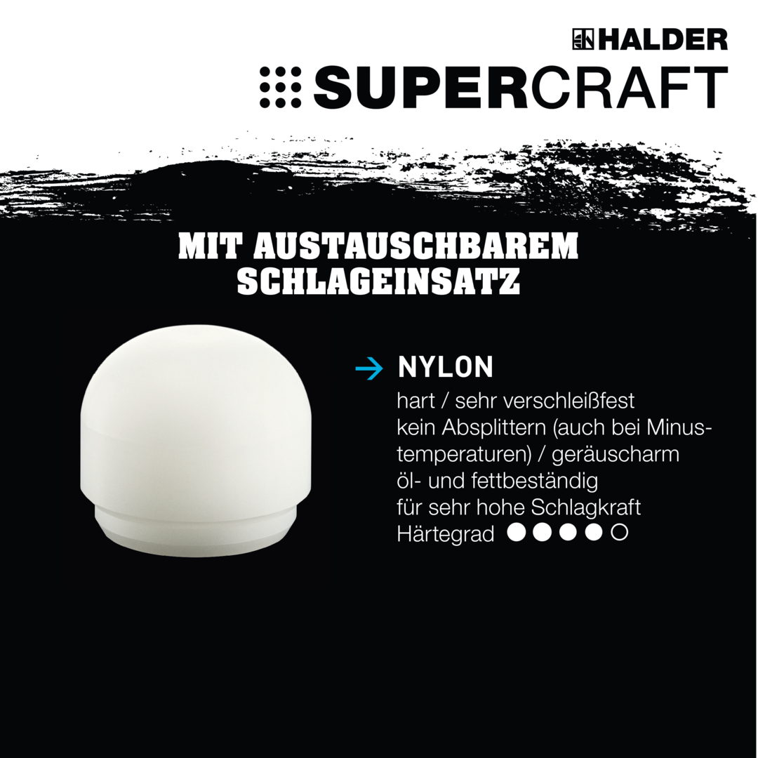 SUPERCRAFT-Schonhammer, mit schwingungsdämpfendem, ergonomisch geformtem und lackiertem Hickorystiel und abgerundetem Einsatz | D=25 mm | 3366.225