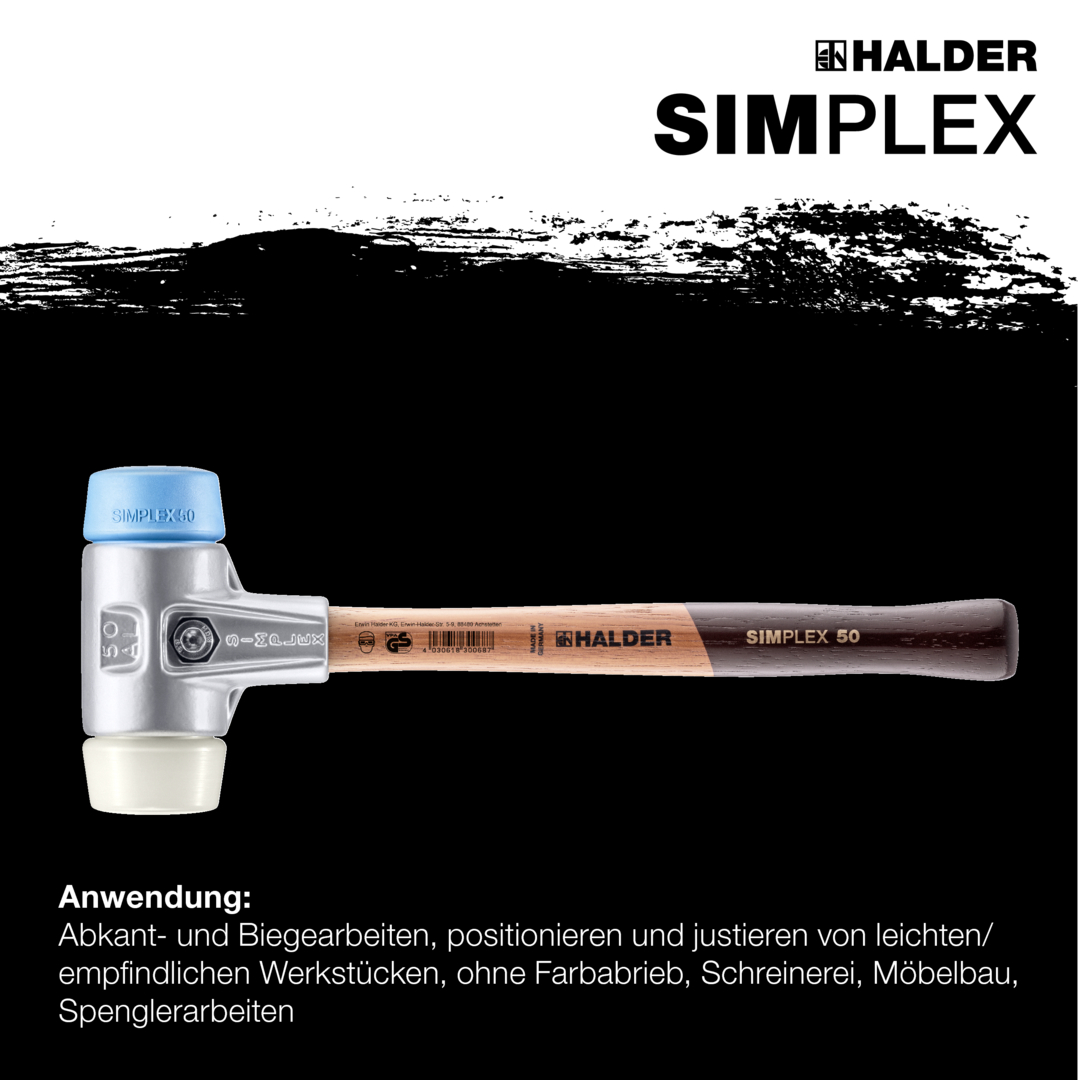 SIMPLEX-Schonhammer, TPE-soft / Nylon; mit Aluminiumgehäuse und hochwertigem Holzstiel | D=50 mm | 3118.050