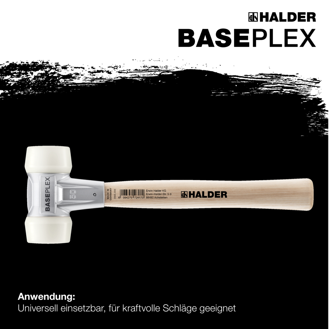 BASEPLEX-Schonhammer, Nylon / Nylon mit Zinkdruckguss-Gehäuse und Holzstiel | D=50 mm | 3908.050