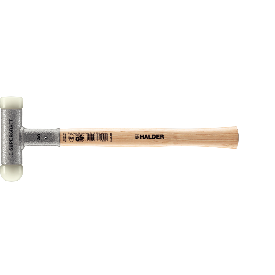 SUPERCRAFT-Schonhammer, mit schwingungsdämpfendem, ergonomisch geformtem und lackiertem Hickorystiel und abgerundetem Einsatz | D=30 mm | 3366.230