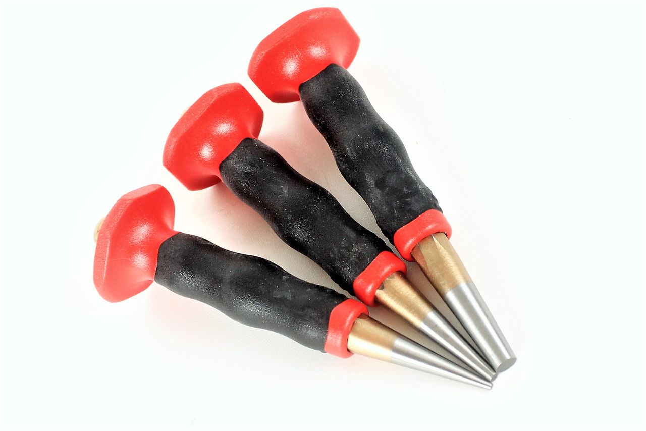 RENNSTEIG Durchtreiber Set 3 teilig mit Handschutz 2-6 mm Meißel Körner Treiber