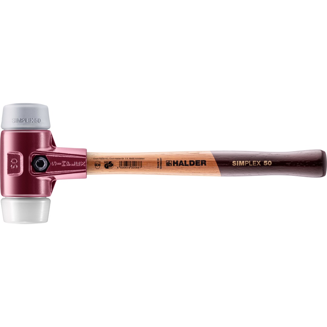 SIMPLEX-Schonhammer, TPE-mid / Superplastik; mit Tempergussgehäuse und hochwertigem Holzstiel | D=50 mm | 3037.050