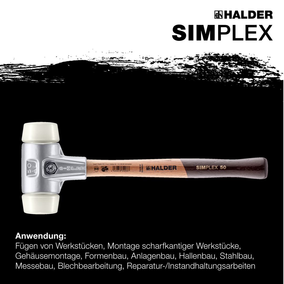 SIMPLEX-Schonhammer, Nylon; mit Aluminiumgehäuse und hochwertigem Holzstiel | D=30 mm | 3108.030