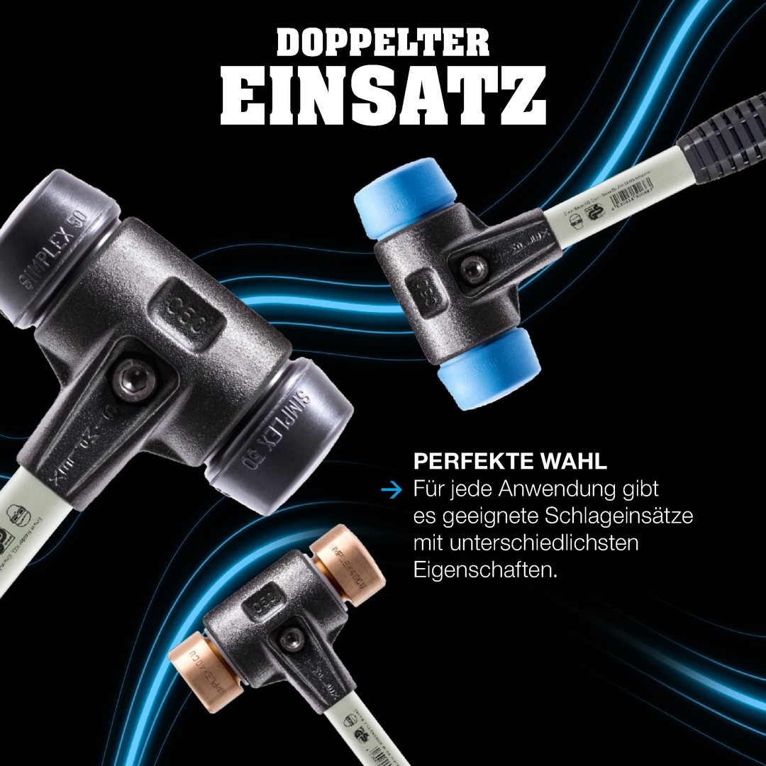 SIMPLEX-Schonhammer, TPE-mid; mit verstärktem Tempergussgehäuse und Fiberglasstiel | D=80 mm | 3703.080