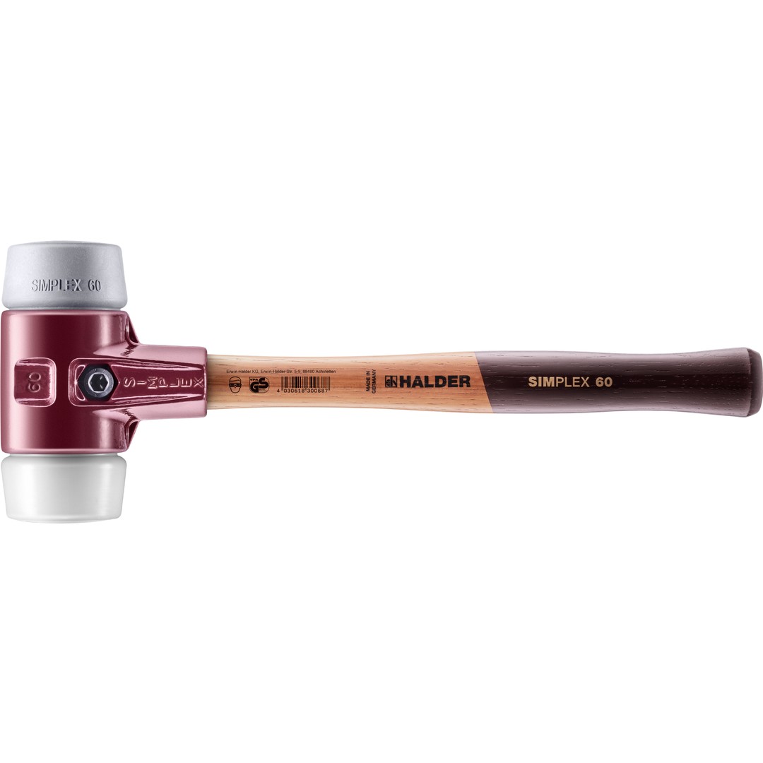 SIMPLEX-Schonhammer, TPE-mid / Superplastik; mit Tempergussgehäuse und hochwertigem Holzstiel | D=60 mm | 3037.060