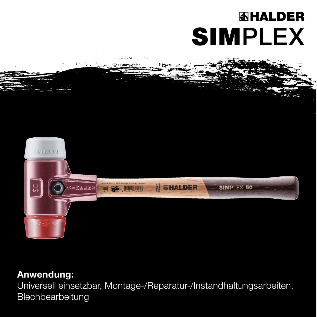 SIMPLEX-Schonhammer, TPE-mid / Plastik; mit Tempergussgehäuse und hochwertigem Holzstiel | D=30 mm | 3036.030