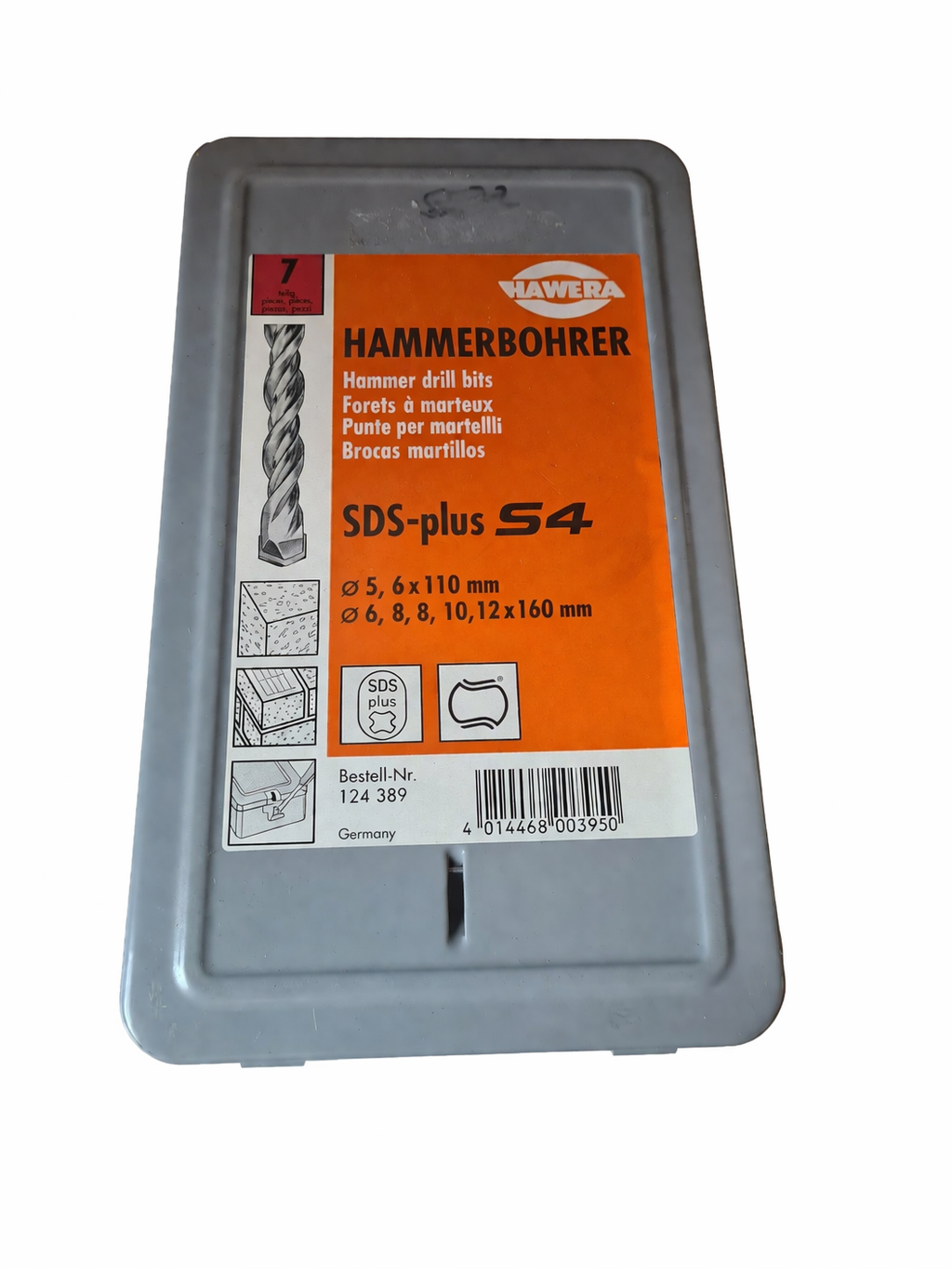 HAWERA SDS-Plus Hammerbohrer Set 7 tlg. Nr. 124389 Betonbohrer Mauerwerk Bohrer