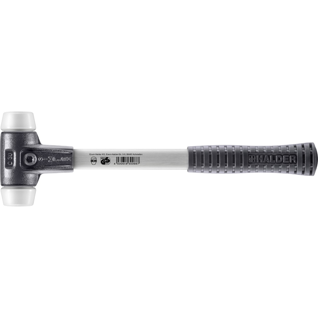 Młotek SIMPLEX z miękkim obuchem, superplastyczny; ze wzmocnionym korpusem z żeliwa ciągliwego i trzonkiem z włókna szklanego | D=30 mm | 3707.030