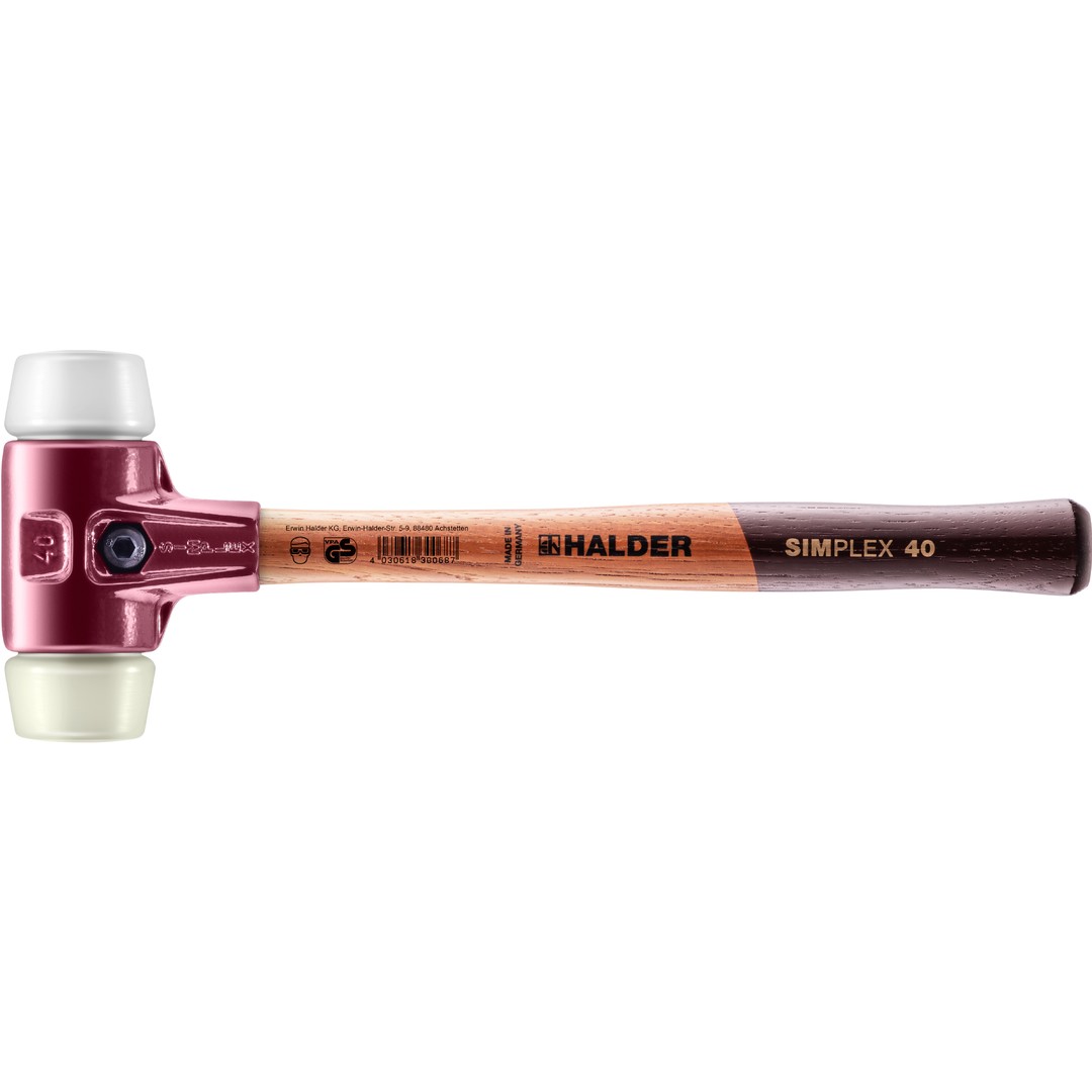 SIMPLEX-Schonhammer, Superplastik / Nylon; mit Tempergussgehäuse und hochwertigem Holzstiel | D=40 mm | 3078.040