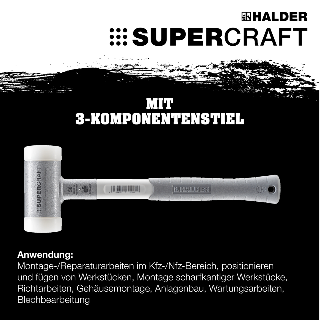 SUPERCRAFT-Schonhammer, mit ergonomisch geformtem, rutsch- und bruchsicherem 3-Komponentenstiel | D=50 mm | 3399.050