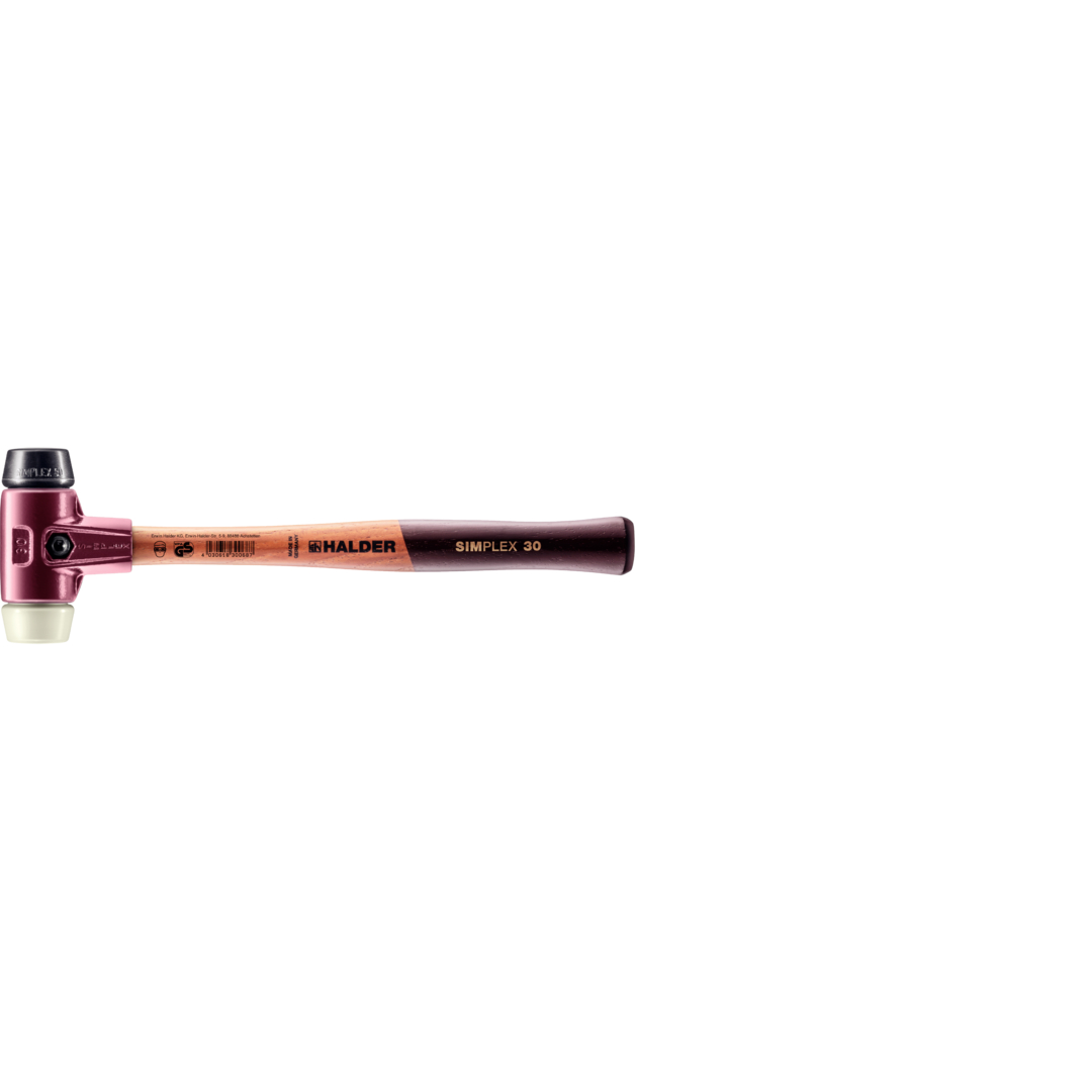 SIMPLEX-Schonhammer, Gummikomposition / Nylon; mit Tempergussgehäuse und hochwertigem Holzstiel | D=30 mm | 3028.030