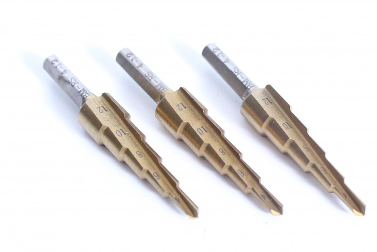 3 x Wiertło stopniowe HSS TIN Wiertło do metalu ze stali nierdzewnej 4-12 mm G 1