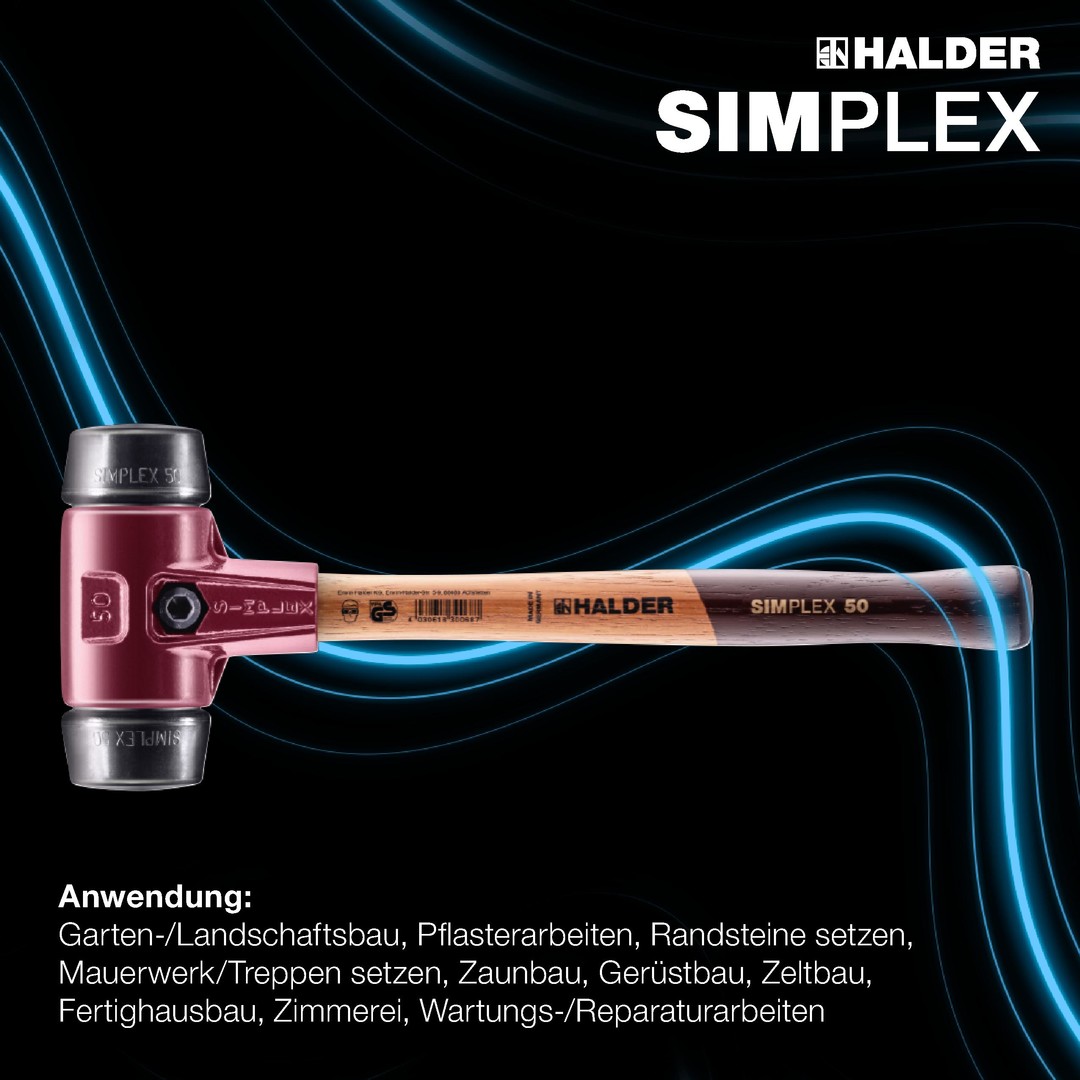 SIMPLEX-Schonhammer, Gummikomposition; mit Tempergussgehäuse und hochwertigem Holzstiel | D=80 mm | 3002.080