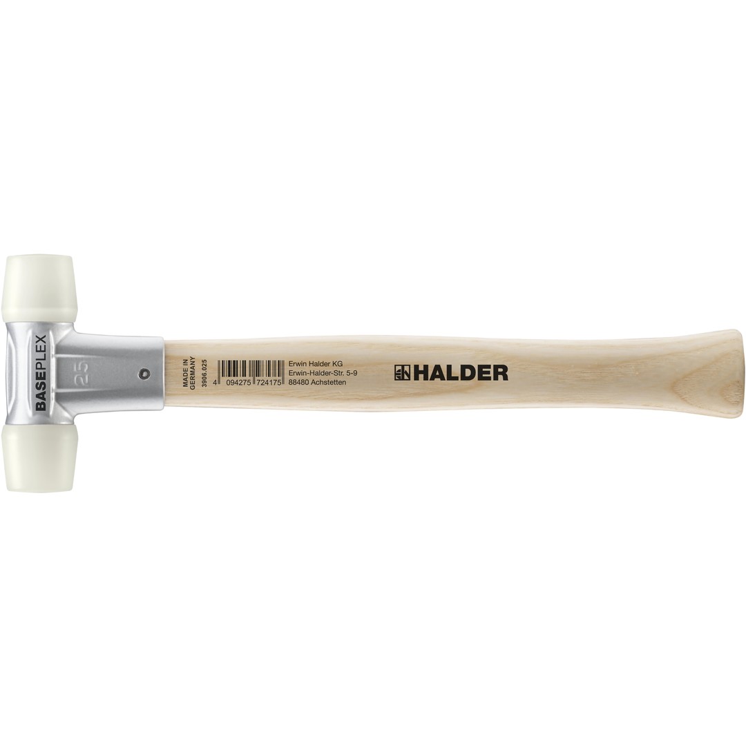 BASEPLEX-Schonhammer, Nylon / Nylon mit Zinkdruckguss-Gehäuse und Holzstiel | D=25 mm | 3908.025