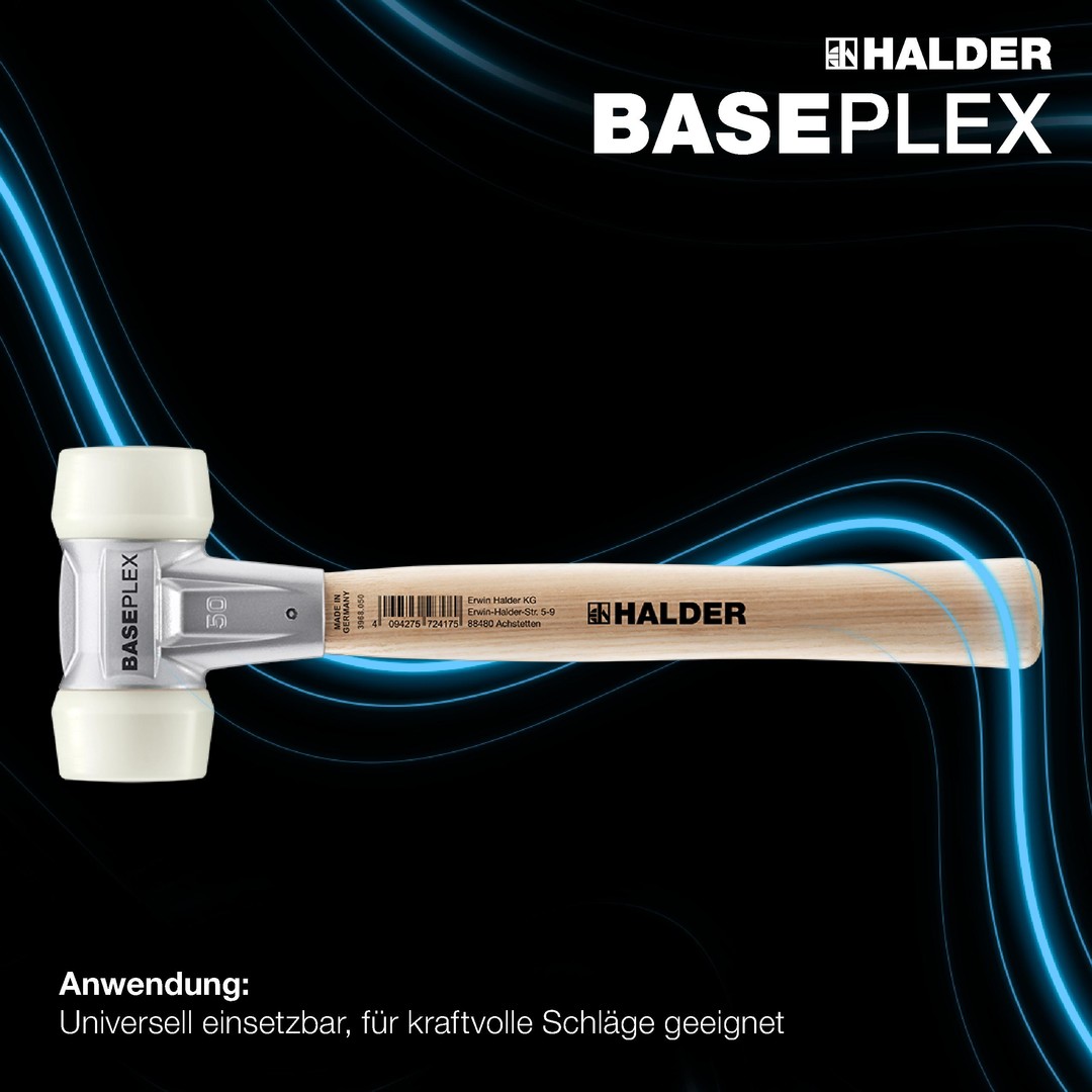 BASEPLEX-Schonhammer, Nylon / Nylon mit Zinkdruckguss-Gehäuse und Holzstiel | D=50 mm | 3908.050