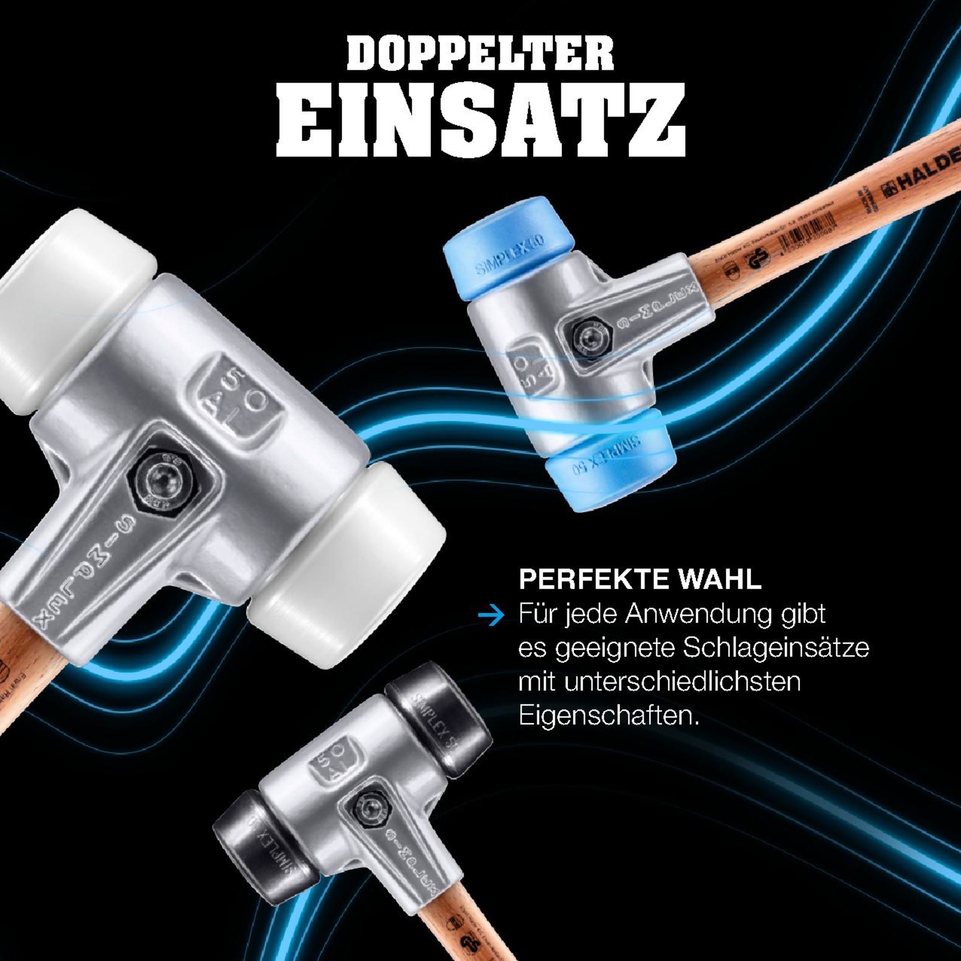 SIMPLEX-Schonhammer, Gummikomposition mit Standfuß / TPE-mid; mit Aluminiumgehäuse und hochwertigem extra kurzen Holzstiel | D=60 mm | 3123.262