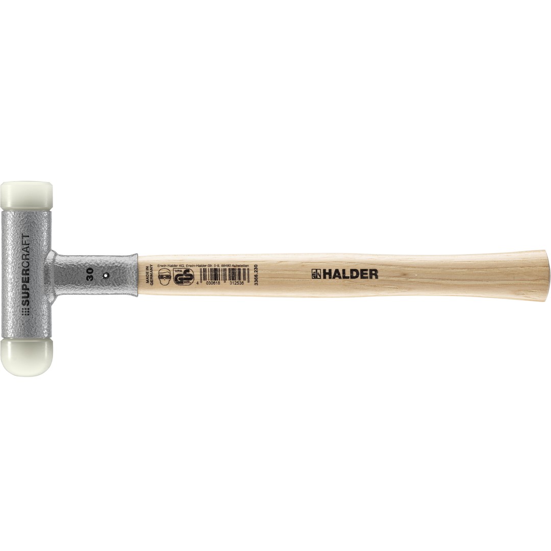 SUPERCRAFT-Schonhammer, mit schwingungsdämpfendem, ergonomisch geformtem und lackiertem Hickorystiel und abgerundetem Einsatz | D=30 mm | 3366.230