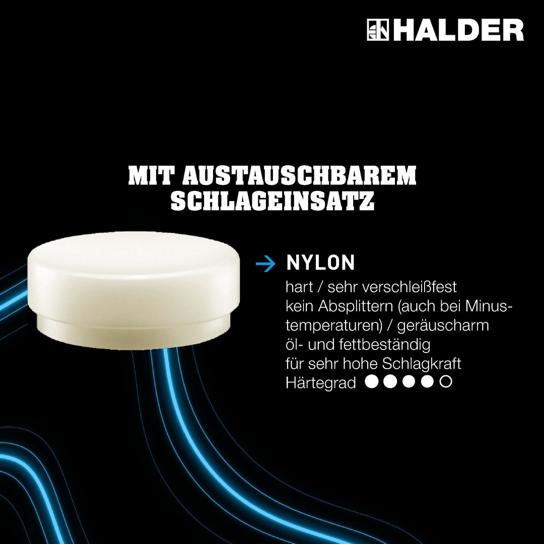 Młotek z tłumiącym drgania, ergonomicznie ukształtowanym i lakierowanym uchwytem hikorowym | D=80 mm / Waga=3600 g | 3366.0S3 Einsatz für Schlegel | D=100 mm | 3508.S10