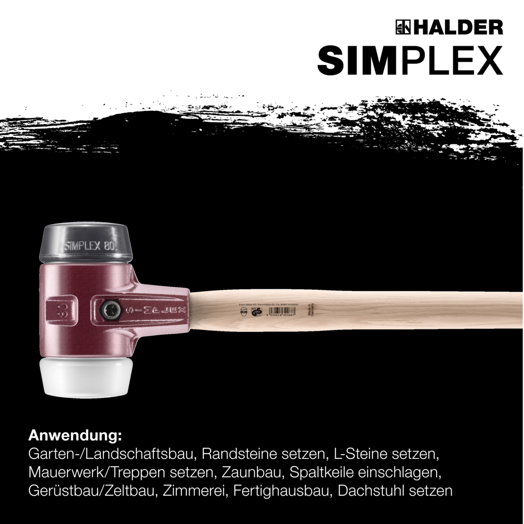 SIMPLEX-Vorschlaghammer, Gummikomposition / Superplastik; mit Tempergussgehäuse und Hickorystiel | D=100 mm | 3027.100