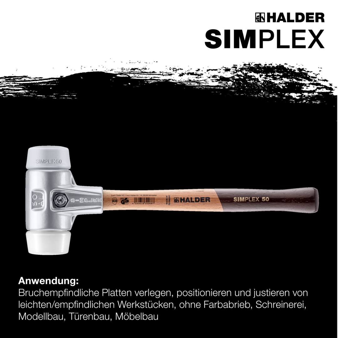 SIMPLEX-Schonhammer, TPE-mid / Superplastik; mit Aluminiumgehäuse und hochwertigem Holzstiel | D=60 mm | 3137.060