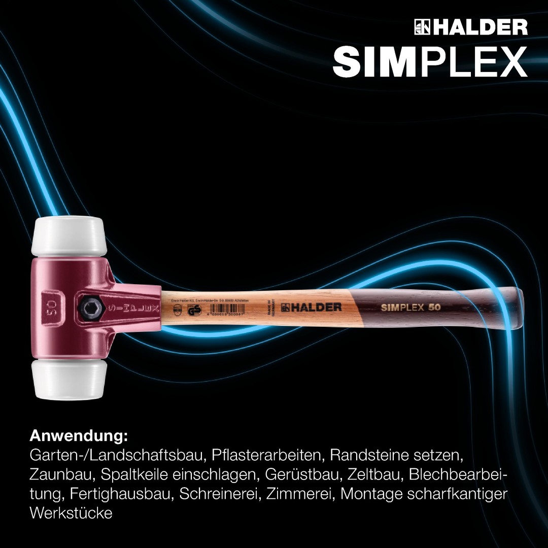 SIMPLEX-Schonhammer, Superplastik; mit Tempergussgehäuse und hochwertigem Holzstiel | D=80 mm | 3007.080