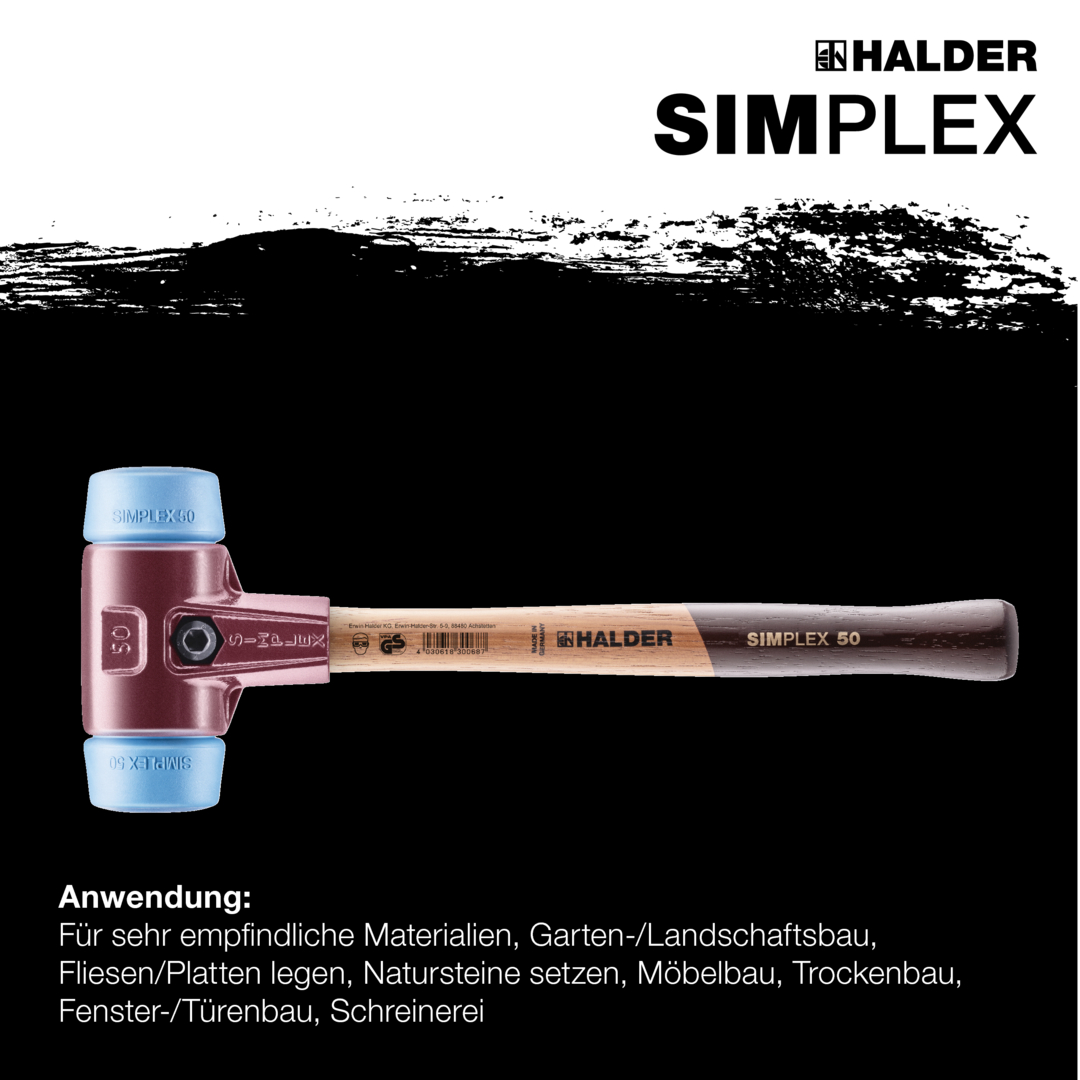 SIMPLEX-Schonhammer, TPE-soft; mit Tempergussgehäuse und hochwertigem Holzstiel | D=60 mm | 3001.060