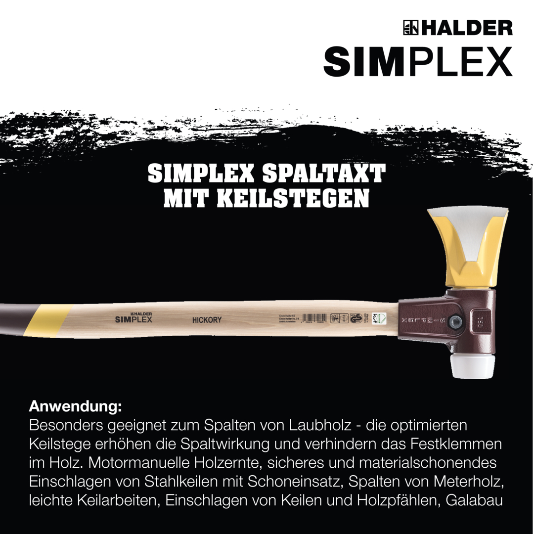 SIMPLEX-Spaltaxt, mit Keilstegen, Tempergussgehäuse und Hickorystiel | D=50 mm | 3007.751