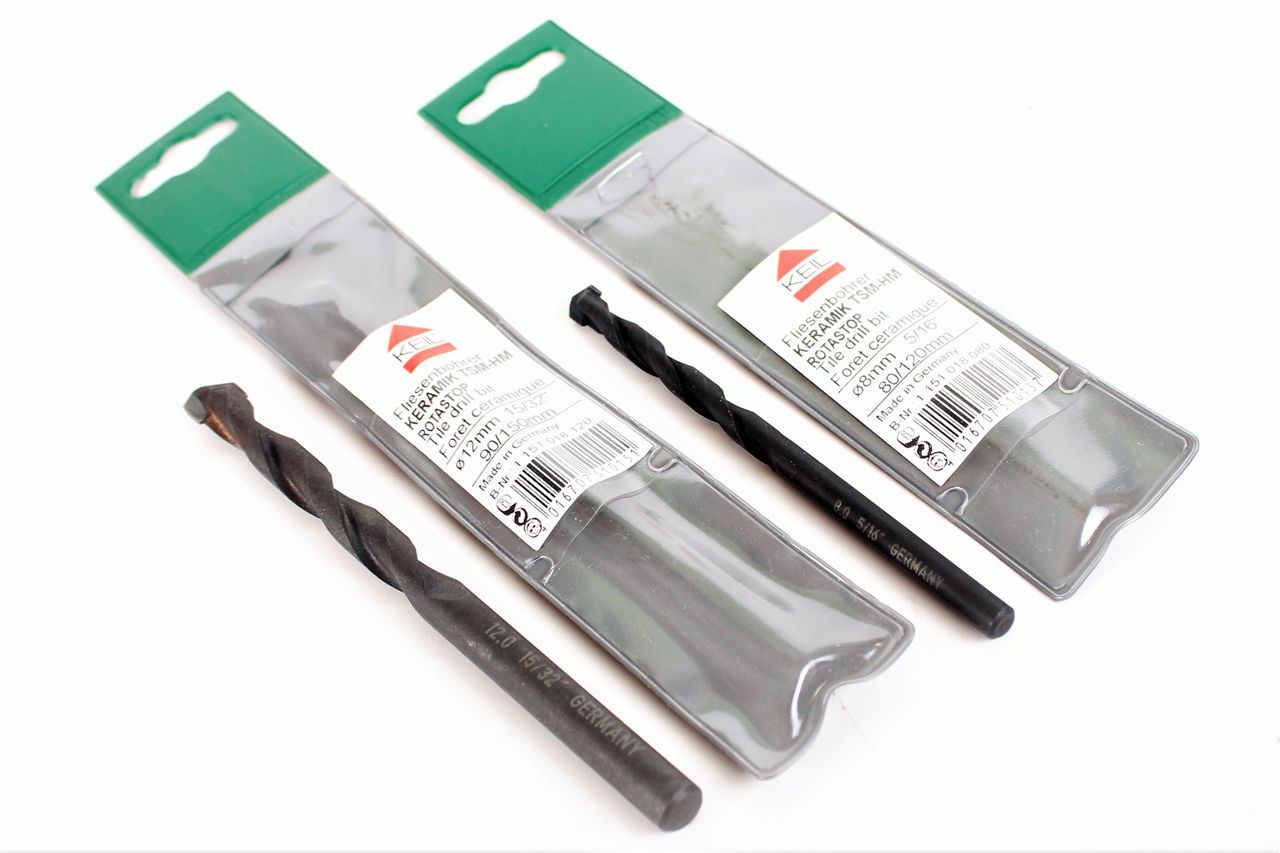KEIL Fliesen Ziegelbohrer Set 8 & 12 mm KERAMIK TSM HM-Platte Hartmetall Bohrer