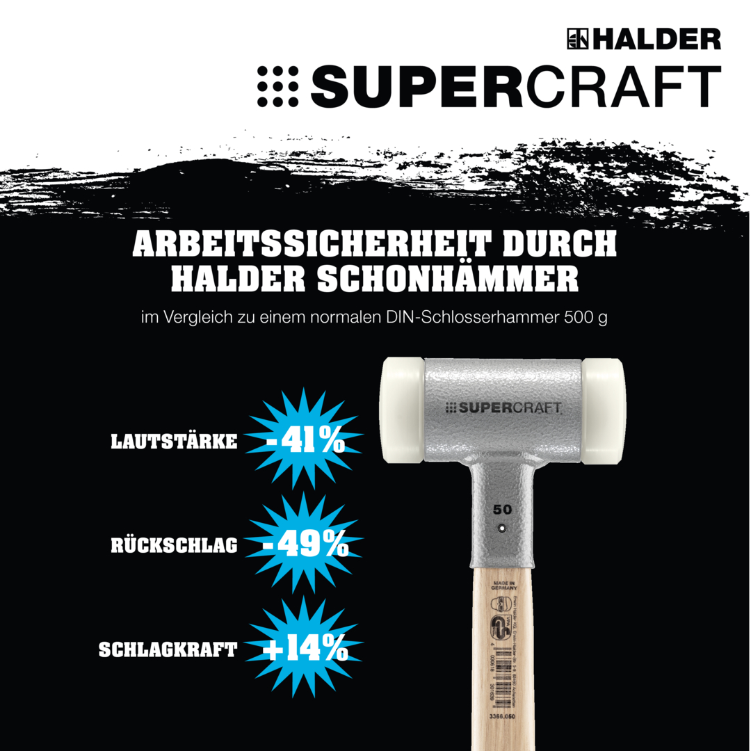 SUPERCRAFT-Schonhammer, mit bruchsicherem Stahlrohrstiel und ergonomisch geformtem, rutschsicherem Griff | D=70 mm | 3377.070