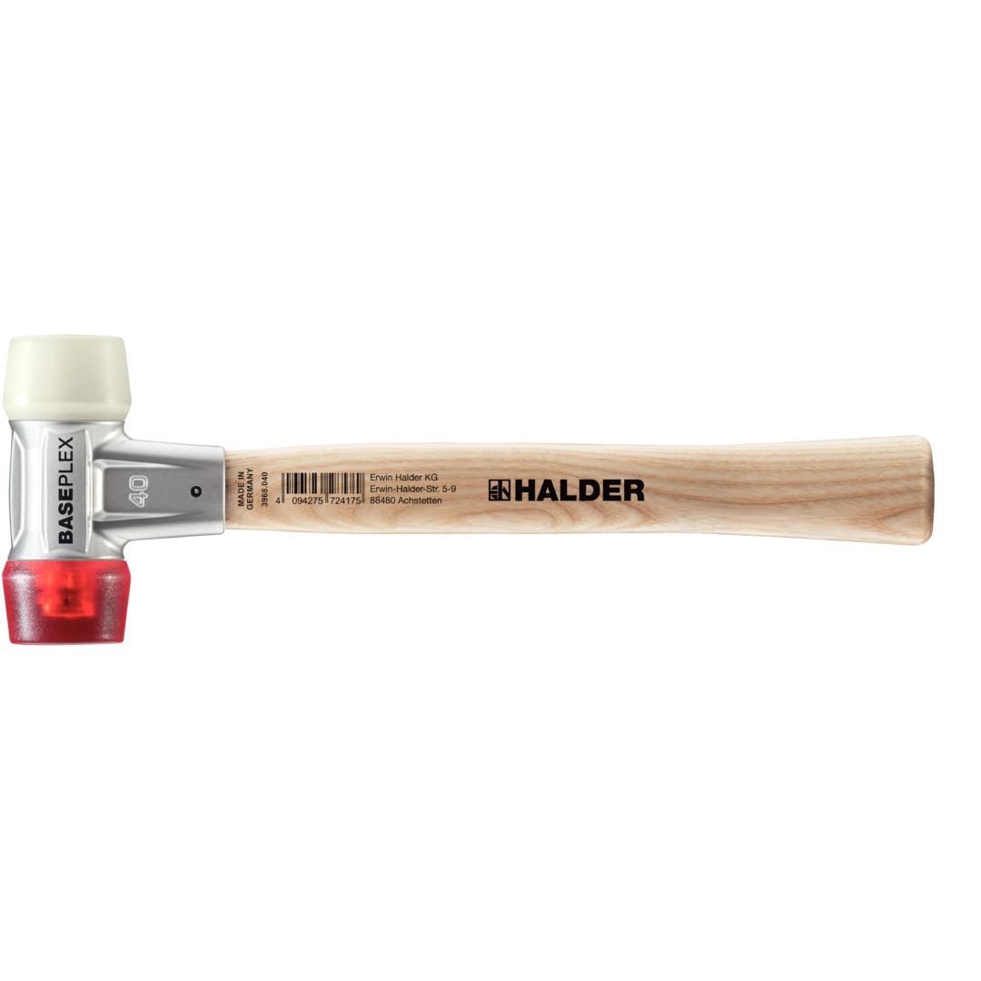 BASEPLEX-Schonhammer, Nylon / Celluloseacetat mit Zinkdruckguss-Gehäuse und Holzstiel | D=40 mm | 3968.040