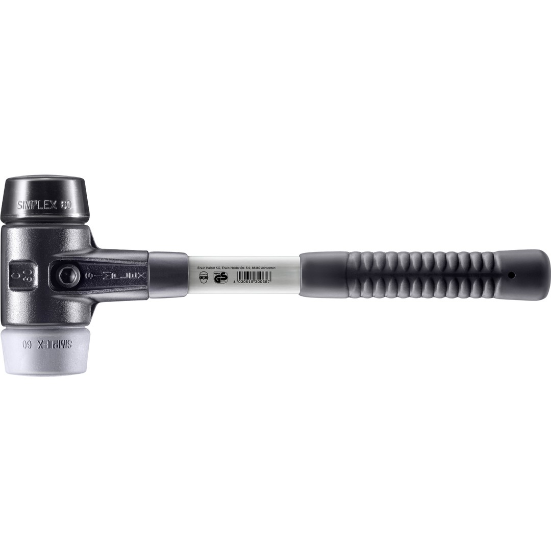 SIMPLEX-Schonhammer, Gummikomposition / TPE-mid; mit verstärktem Tempergussgehäuse und Fiberglasstiel | D=60 mm | 3723.060