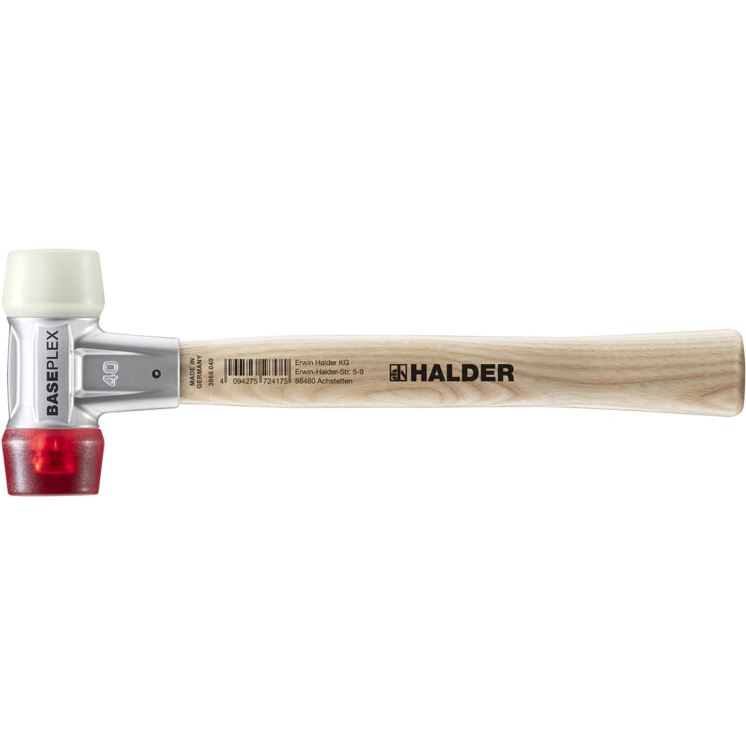 BASEPLEX-Schonhammer, Nylon / Celluloseacetat mit Zinkdruckguss-Gehäuse und Holzstiel | D=40 mm | 3968.040